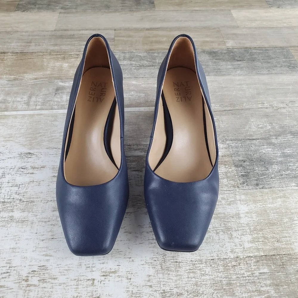 Naturalizer Warner Womens Pump Sz 9 W Comfort French Navy Square Toe Block Heel